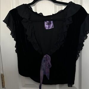 Anna Sui Black Velvet Ruffle Top
